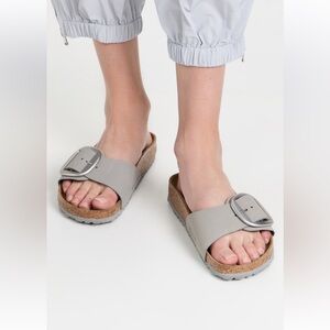 Birkenstock Madrid Big Buckle dove grey Leather Slide Sandal Size 37 NIB